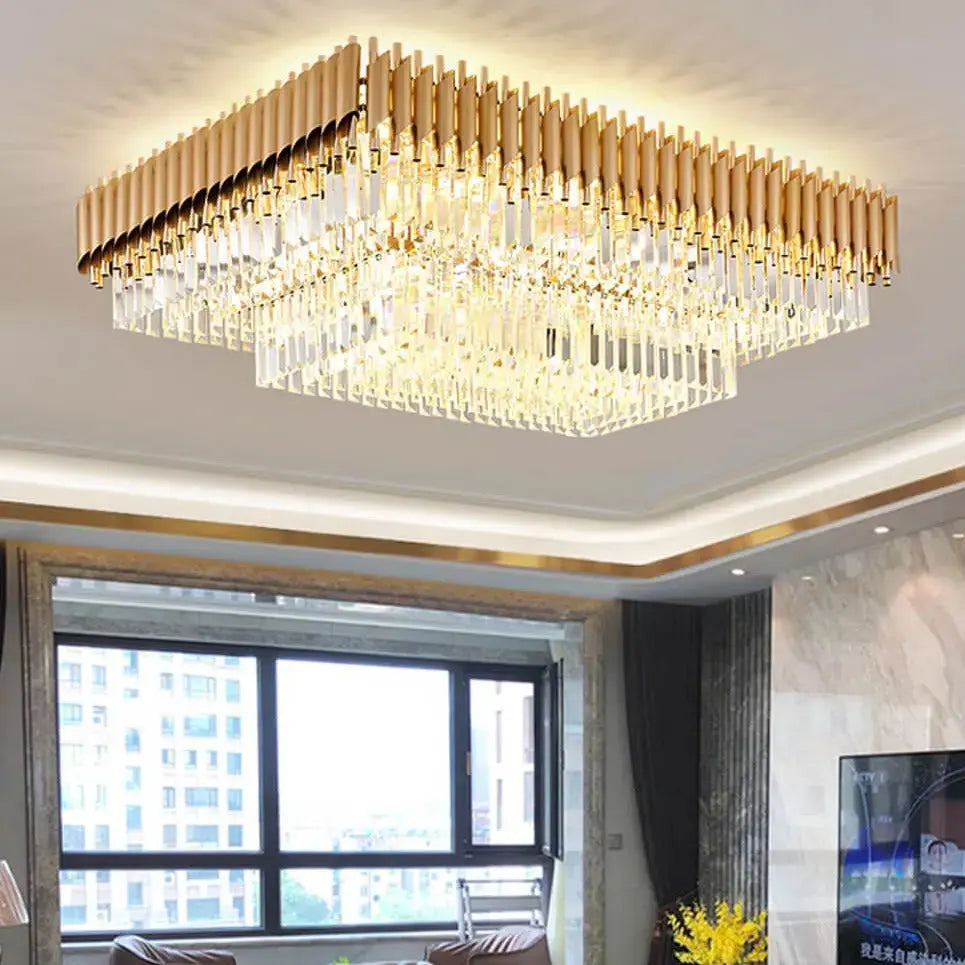 Rectangle Crystal Designer Ceiling Chandelier — alternate product view 2