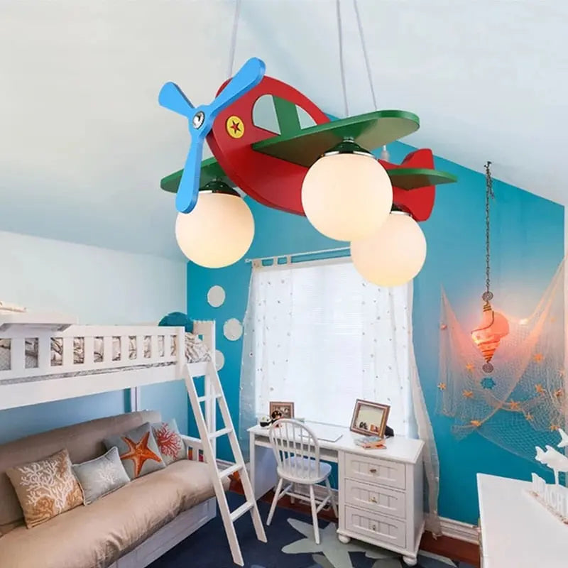 Wood Airplane Chandelier For Children Kids Boy Bedroom — alternate product view 6