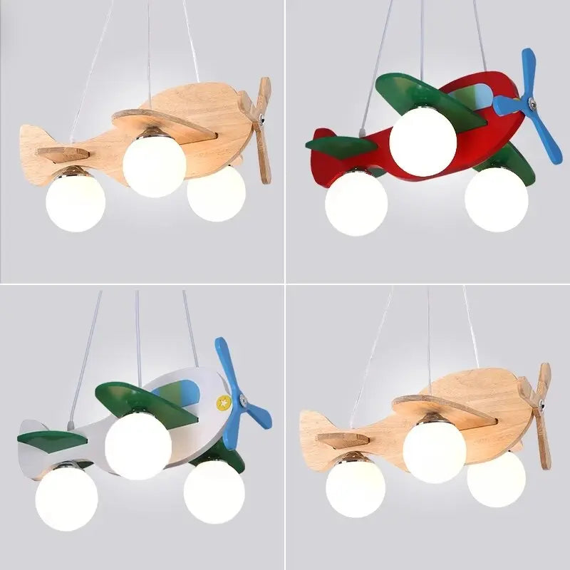 Wood Airplane Chandelier For Children Kids Boy Bedroom — alternate product view 4