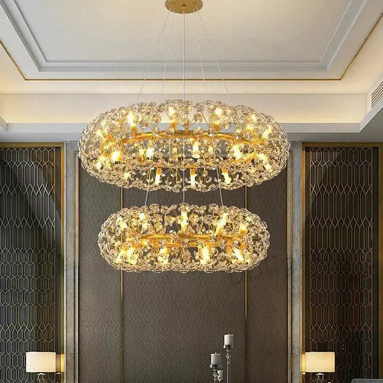 Modern Gold Crystal Circular Hanging Chandelier — product view
