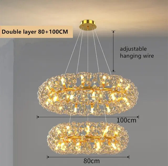 Modern Gold Crystal Circular Hanging Chandelier — alternate product view 4