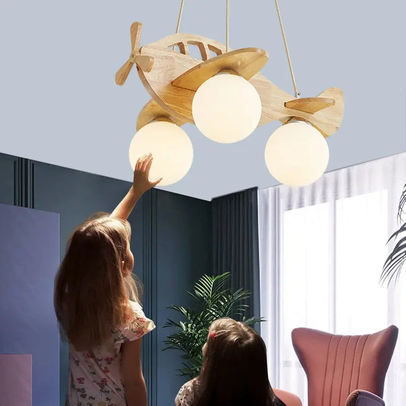 Wood Airplane Chandelier For Children Kids Boy Bedroom — alternate product view 5