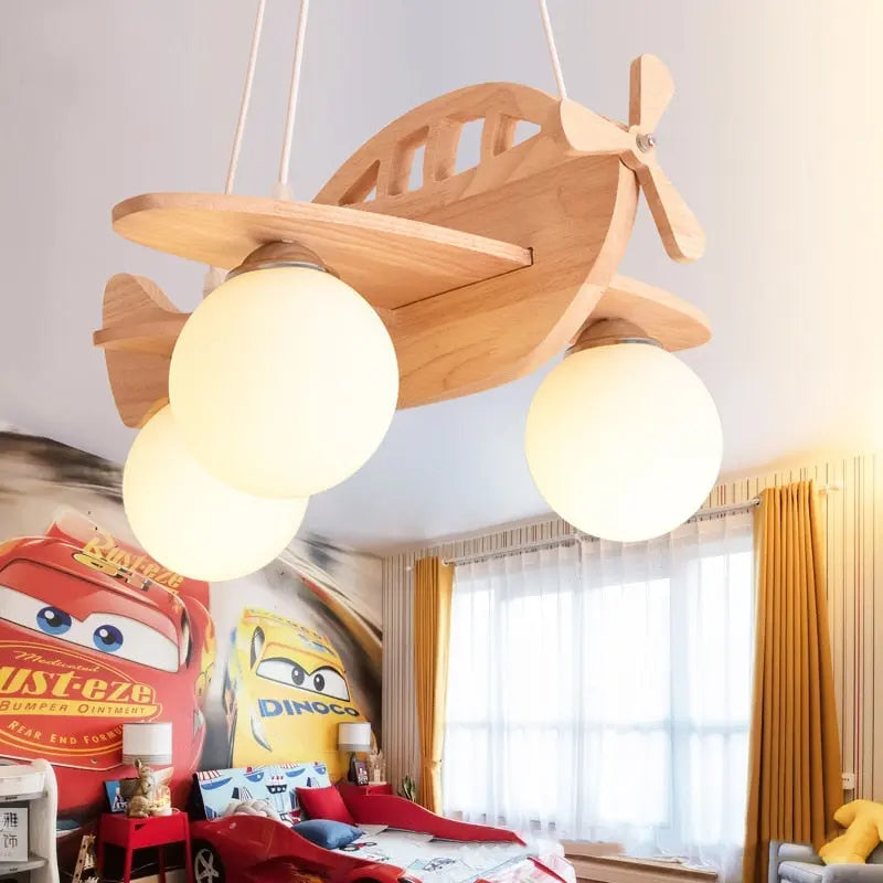 Wood Airplane Chandelier For Children Kids Boy Bedroom — product view