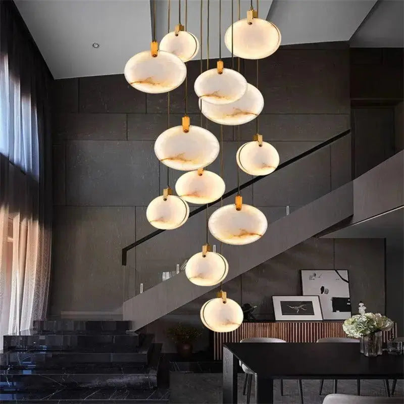 Modern Discs Long Staircase Alabaster Chandelier — alternate product view 3