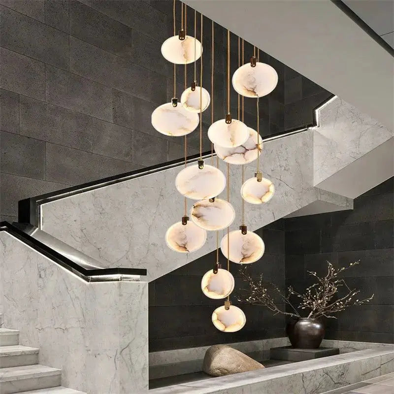 Modern Discs Long Staircase Alabaster Chandelier — alternate product view 4