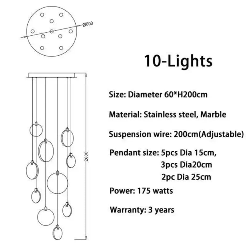 Modern Discs Long Staircase Alabaster Chandelier — alternate product view 10