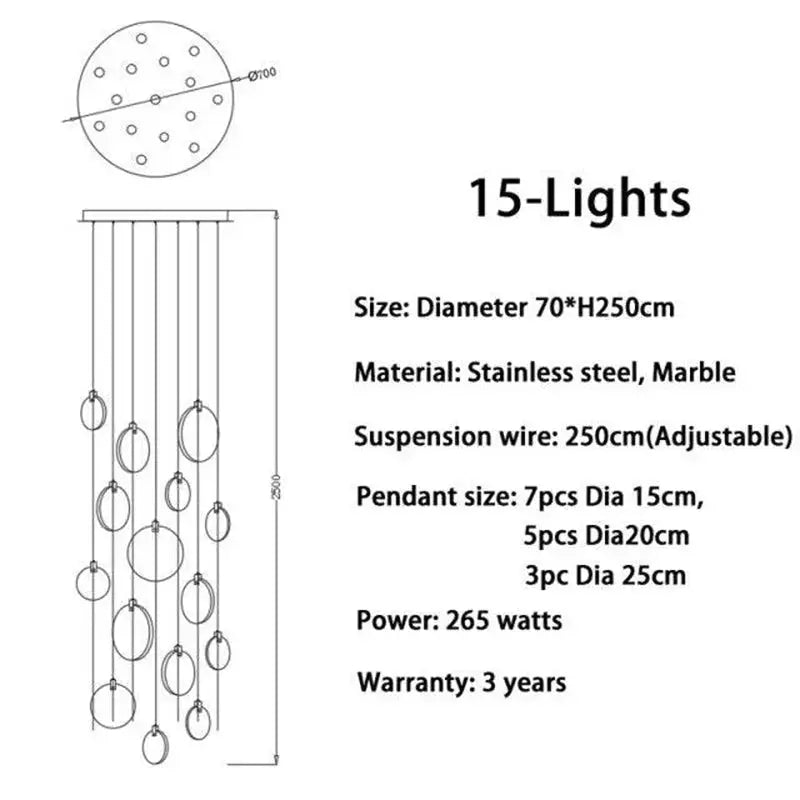 Modern Discs Long Staircase Alabaster Chandelier — alternate product view 9