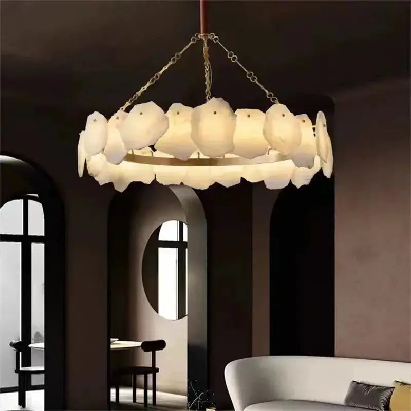Modern Snowflake Round Marble Chandelier — product view
