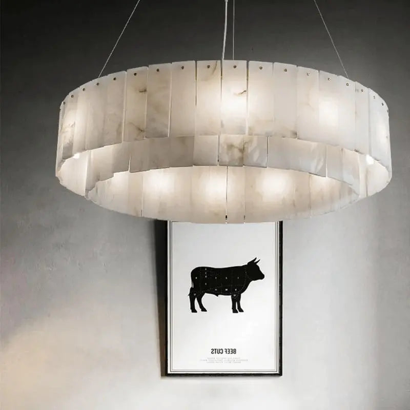 Two Tier Alabaster Modern Round Chandelier — alternate product view 1