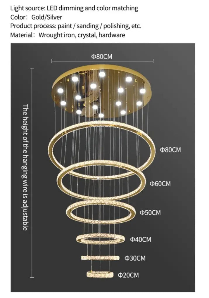 Rings Chandeliers for Loft Villa Duplex Design - Chrome — alternate product view 6