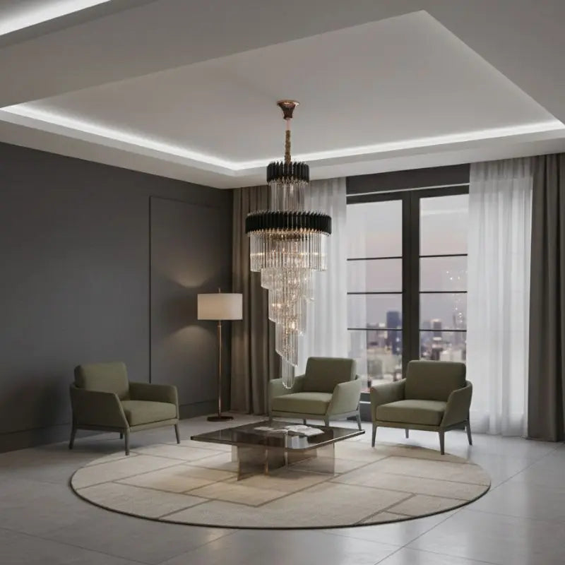 Long Black Crystal Loft Chandelier — close-up design detail 2