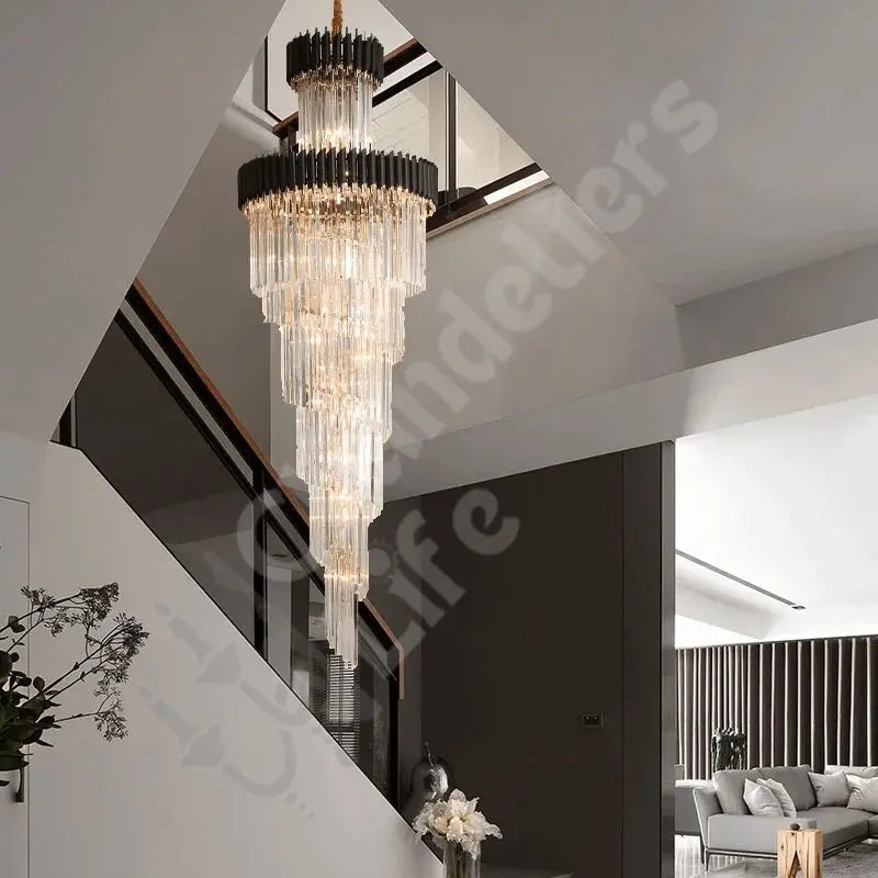 Long Black Crystal Loft Chandelier — close-up design detail 6