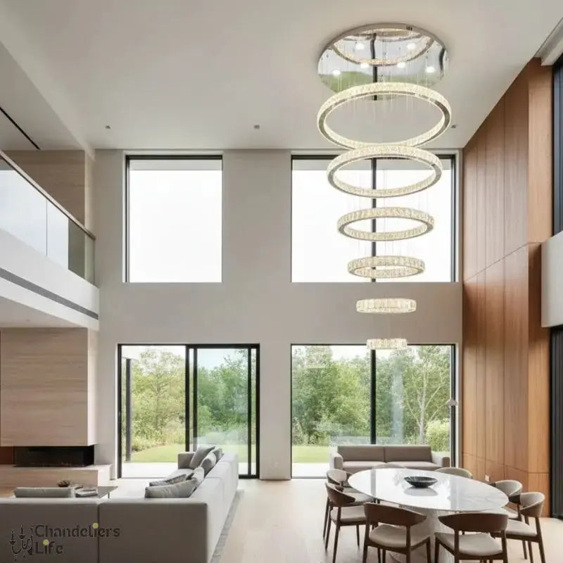 Rings Chandeliers for Loft Villa Duplex Design - Chrome — close-up design detail