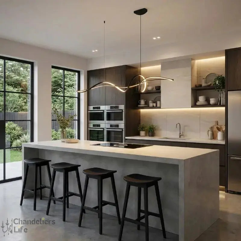 Ribbon Shape Design Dining Island LED Chandelier — shown in an interior setting