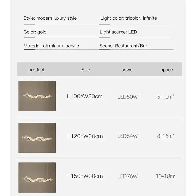 Modern Minimal LED Chandelier Wave Design — alternate product view 5