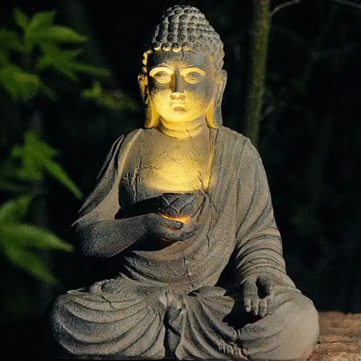 Resin Solar Buddha Statue — product view