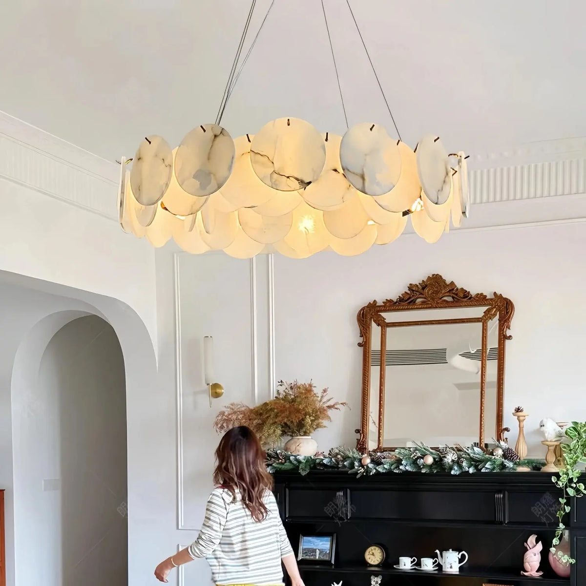 Modern White Marble Alabaster Round Lamp — alternate product view 3