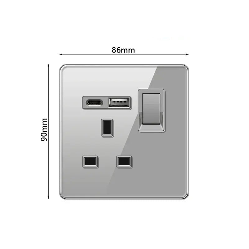 UK Gray Glass Doublel USB Electrical Outlet — alternate product view 4