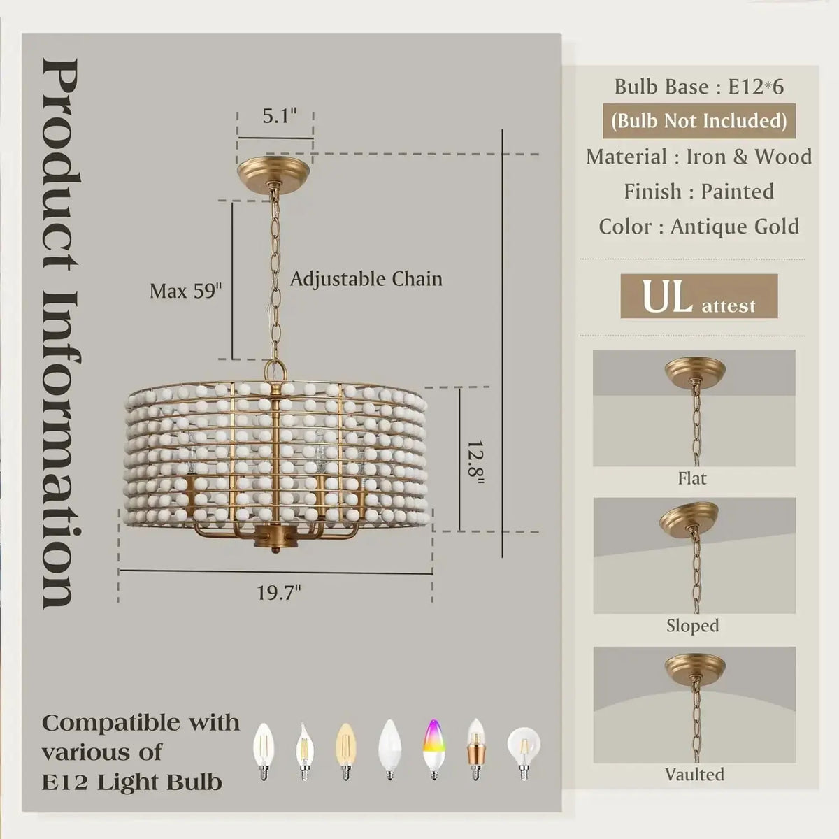 Boho Wood Farmhouse Chandelier — alternate product view 6