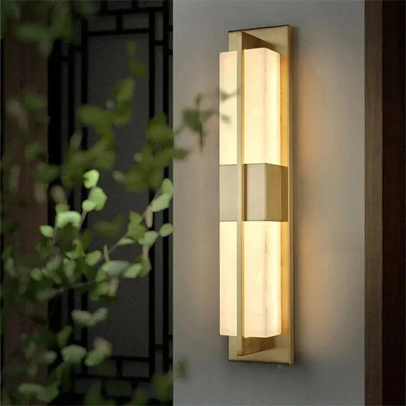 Contemporary LED Brass Marble Outdoor Wall Lamps — alternate product view 1