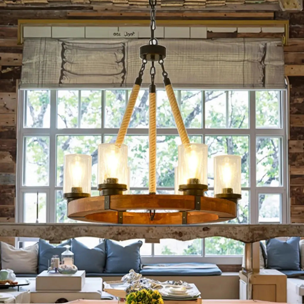 Country Farmhouse Wood Chandelier — alternate product view 1