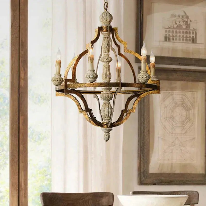 Golden Wood Vintage Chandelier — alternate product view 2