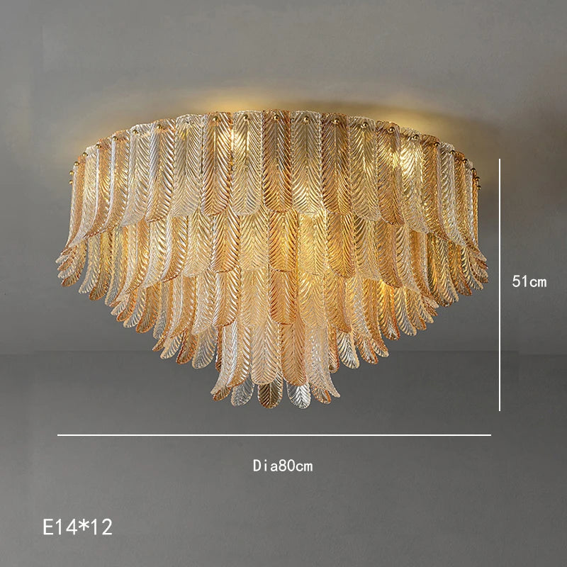 Elara round modern glass leaf ceiling chandelier – alternate view