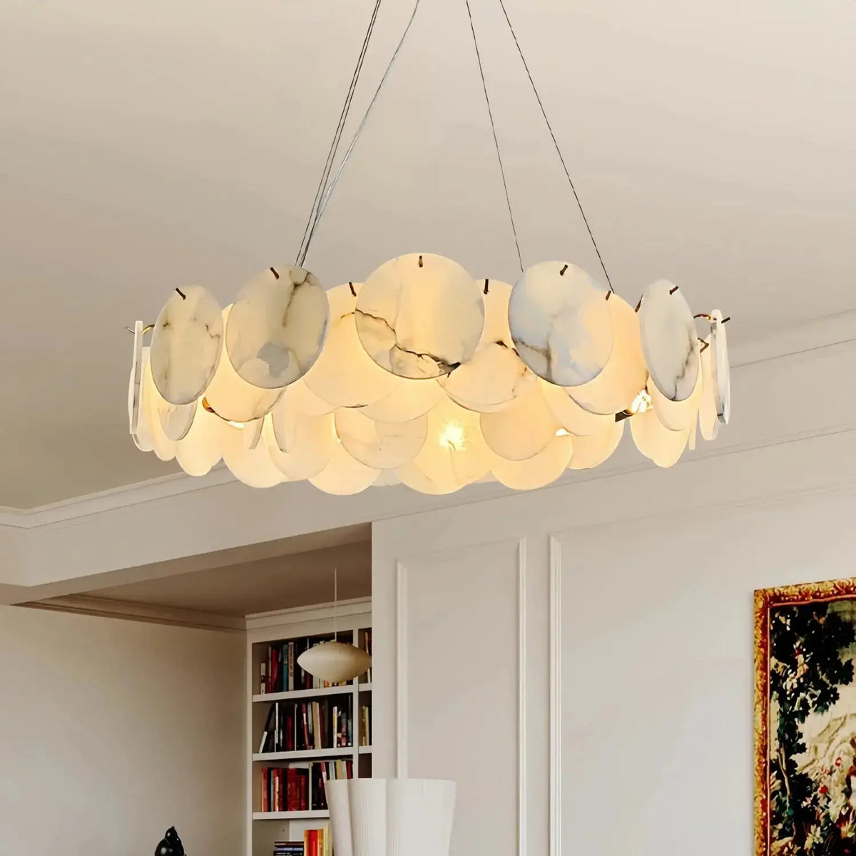 Modern White Marble Alabaster Round Lamp — alternate product view 1