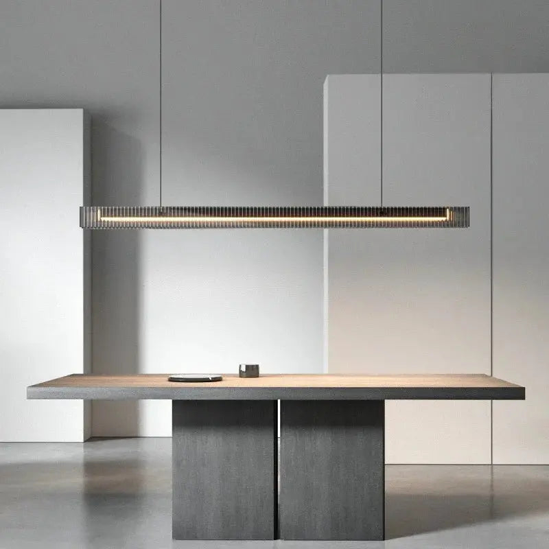 Minimalist Black Linear Chandelier Above Dining Table — product view