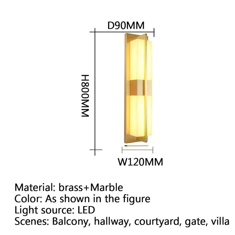 Contemporary LED Brass Marble Outdoor Wall Lamps — alternate product view 6