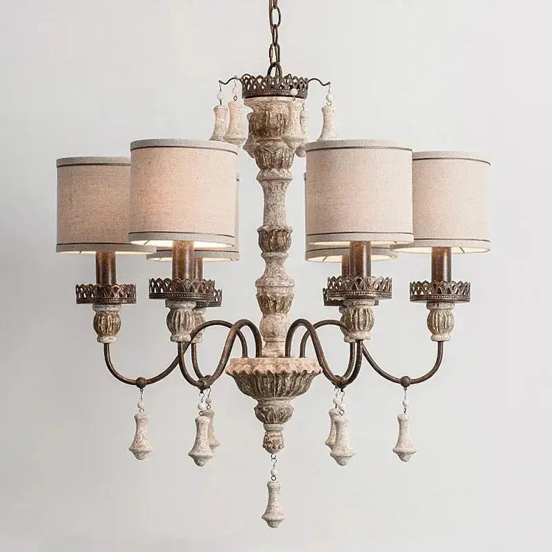 Retro Wood Chandelier With Fabric Shade — alternate product view 4