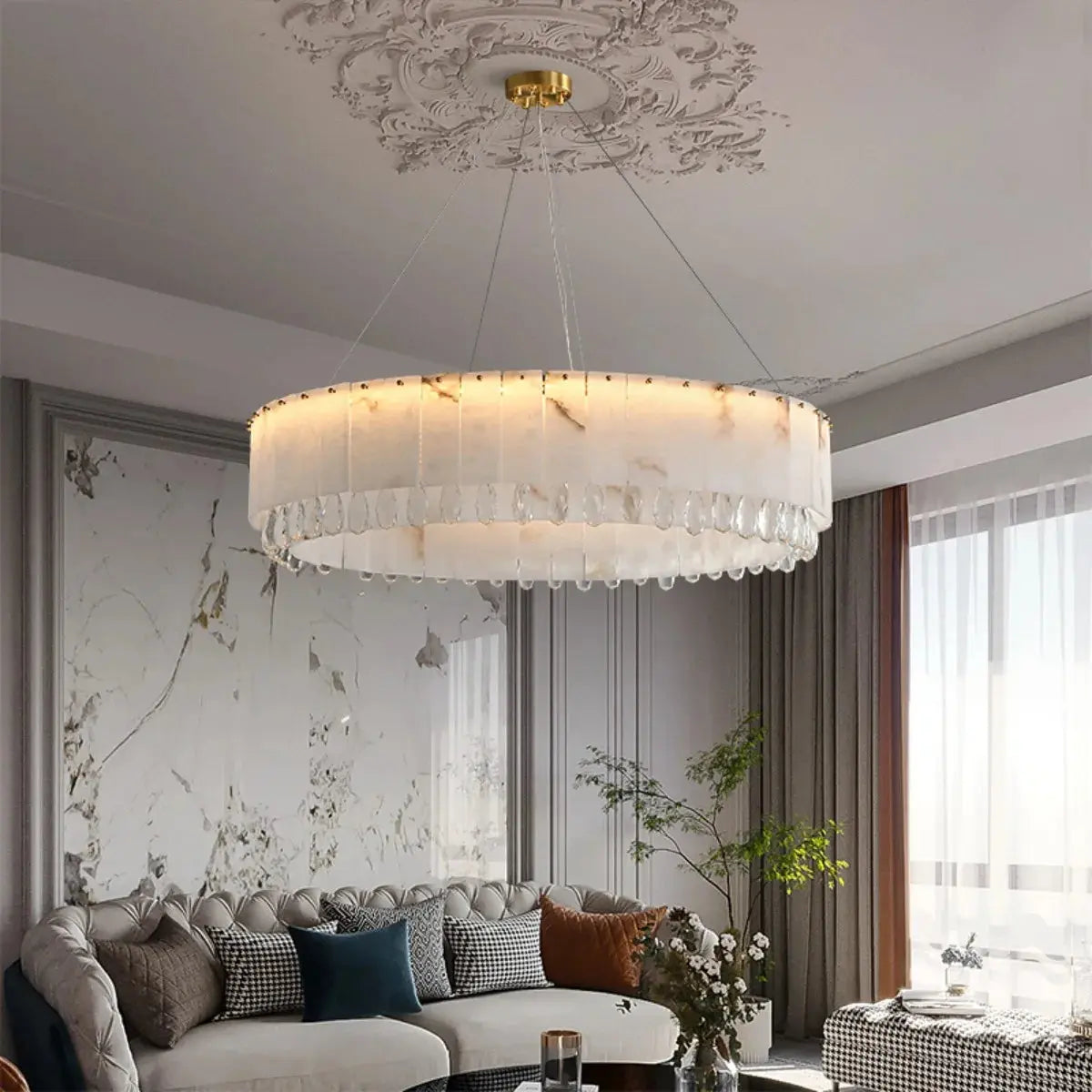 Villa Lobby Dining Living Room Alabaster Hanging Lamp — alternate product view 2