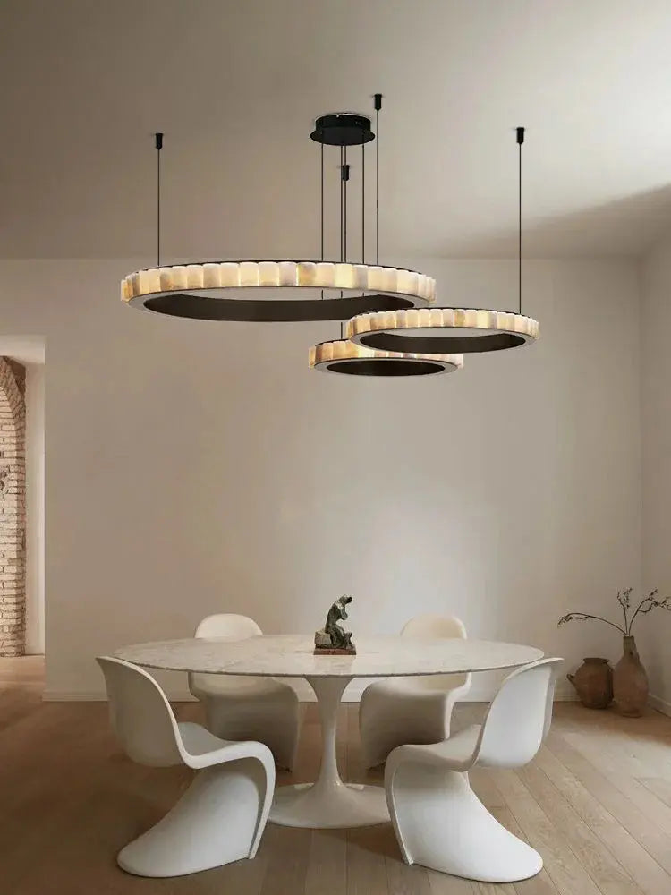 Modern Minimalist Designer Alabaster Chandelier — alternate product view 2