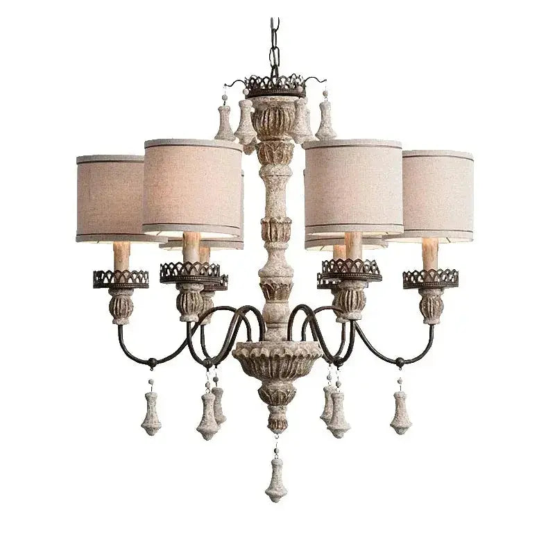 Retro Wood Chandelier With Fabric Shade — alternate product view 1
