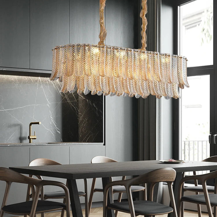 Elara round glass leaf ceiling chandelier – product view