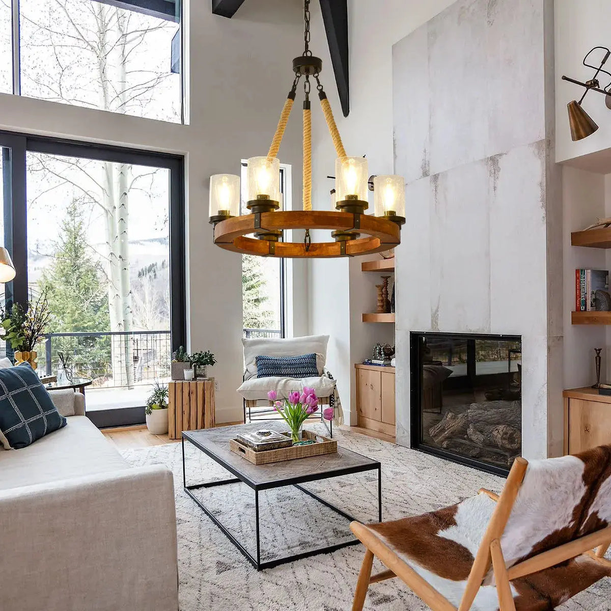 Country Farmhouse Wood Chandelier — product view