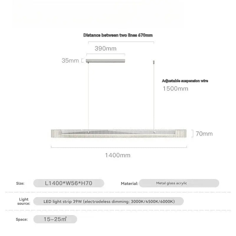 Minimalist Black Linear Chandelier Above Dining Table — alternate product view 13