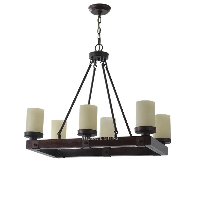 American Retro Chandelier Solid Wood Rectangular – Vintage Wooden Ceiling Light — alternate product view 1