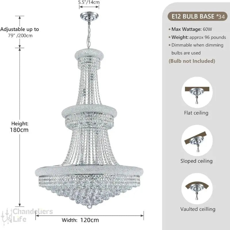 Modern Empire Crystal Chrome Chandelier — alternate product view 5
