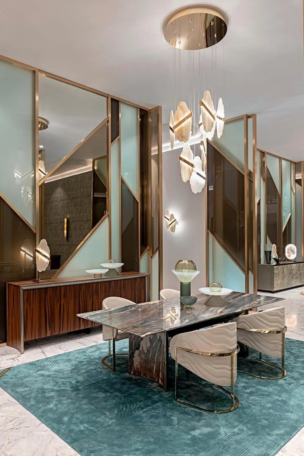 Seven Panels Modern Alabaster Pendant Light — shown in an interior setting 15