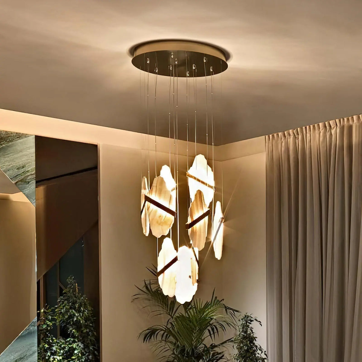 Seven Panels Modern Alabaster Pendant Light — shown in an interior setting