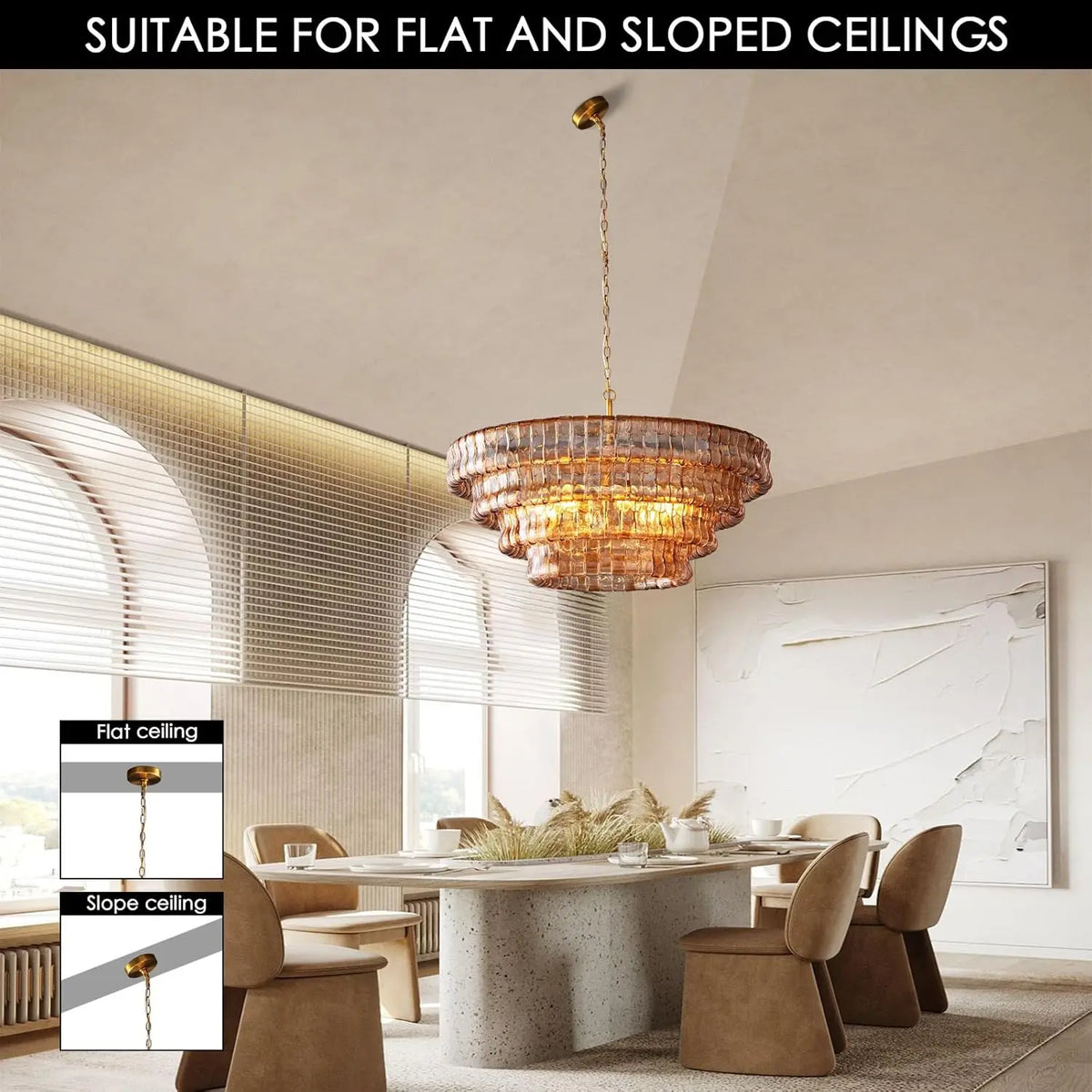 Modern Amber Glass Chandelier — shown in an interior setting 3