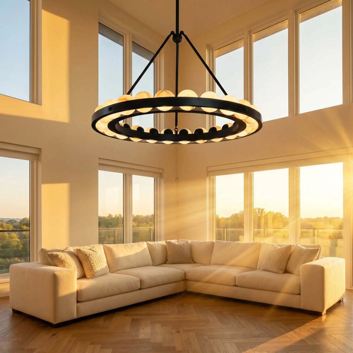 Alabaster Circular Chandelier — shown in an interior setting