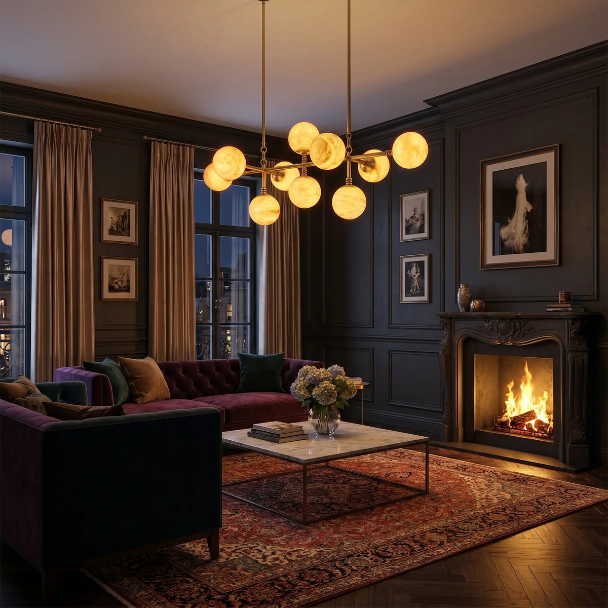 Brass Alabaster Pendant Light Globes — shown in an interior setting 3