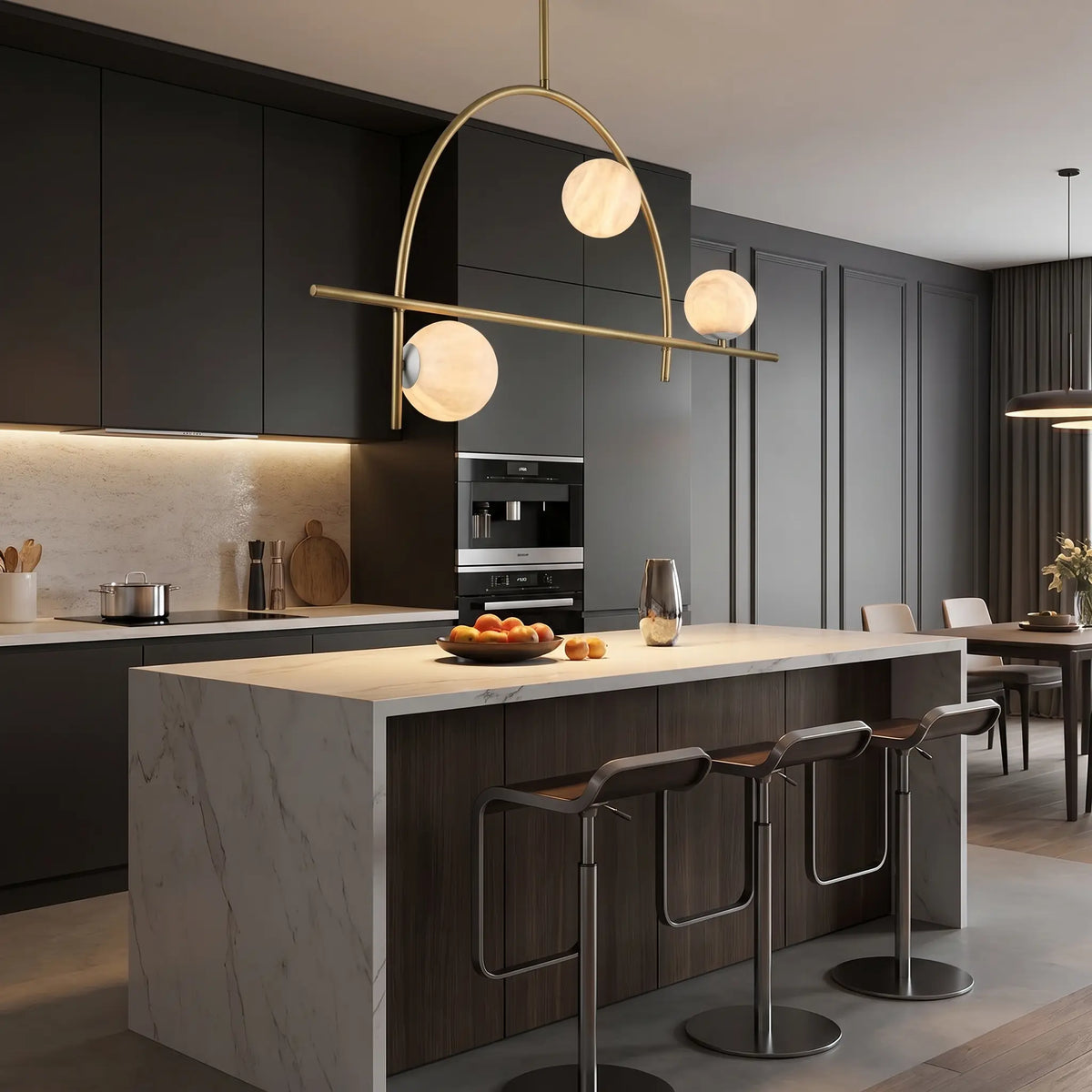 Brass Classic Alabaster Pendant Light — shown in an interior setting 2