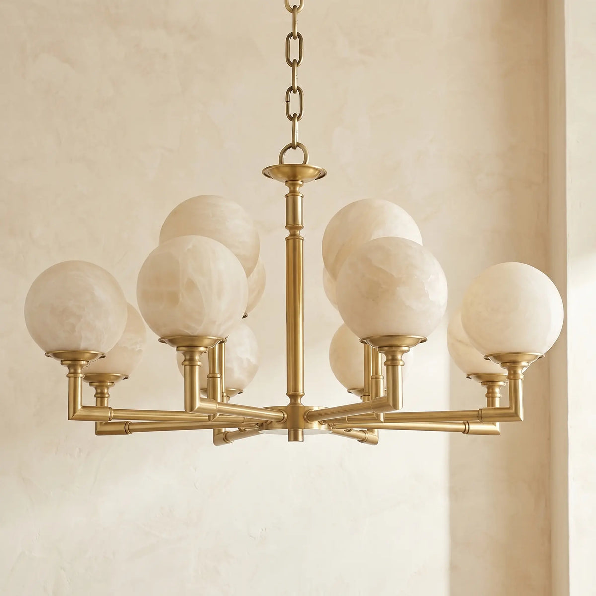 Brass Classic Alabaster Pendant Lamp — illuminated view 2