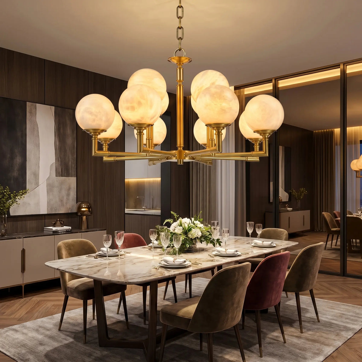 Brass Classic Alabaster Pendant Lamp — shown in an interior setting 4