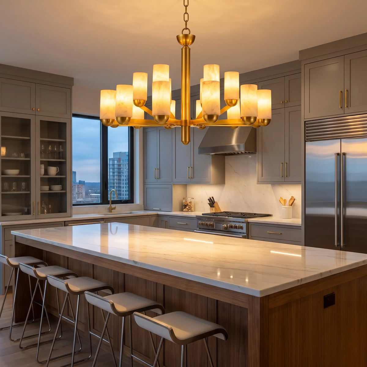 Cylinder Modern Alabaster Pendant Lamp — shown in an interior setting 3