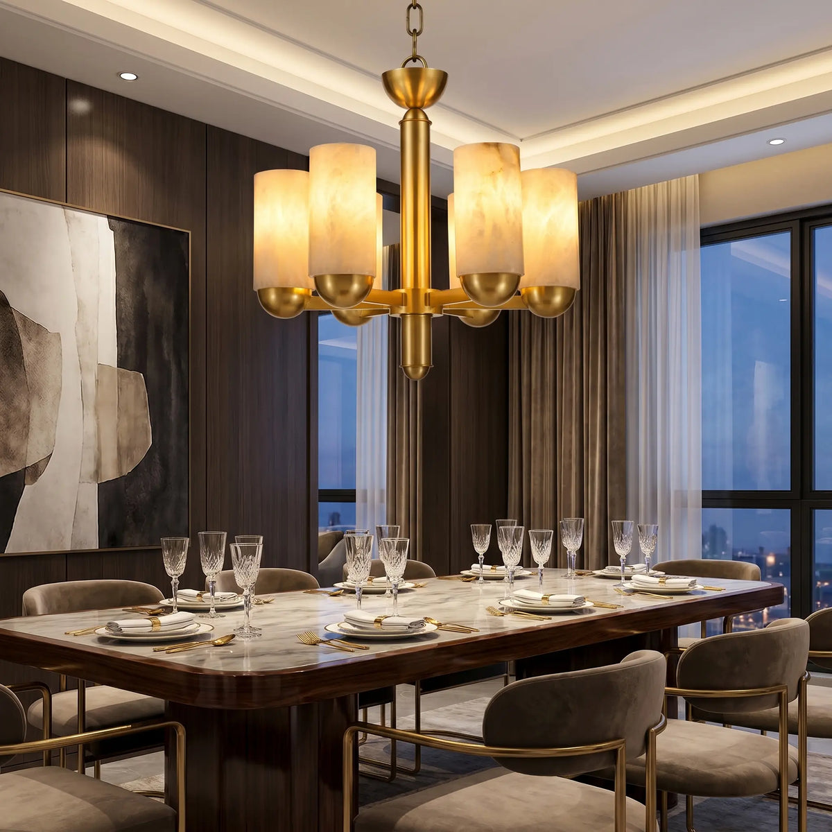 Cylinder Modern Alabaster Pendant Lamp — shown in an interior setting 4