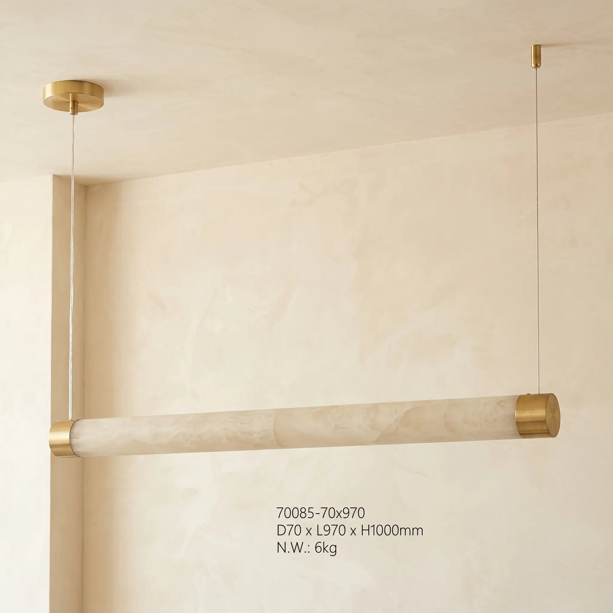 Alabaster Linear Rod Pendant Light — illuminated view